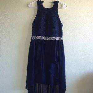 Navy Blue Laced High Low Dress